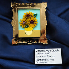 Load image into Gallery viewer, &#39;Twelve Sunflowers in a Vase&#39; Painting Brooch and Mini Label Brooch Set

