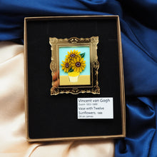 Load image into Gallery viewer, &#39;Twelve Sunflowers in a Vase&#39; Painting Brooch and Mini Label Brooch Set
