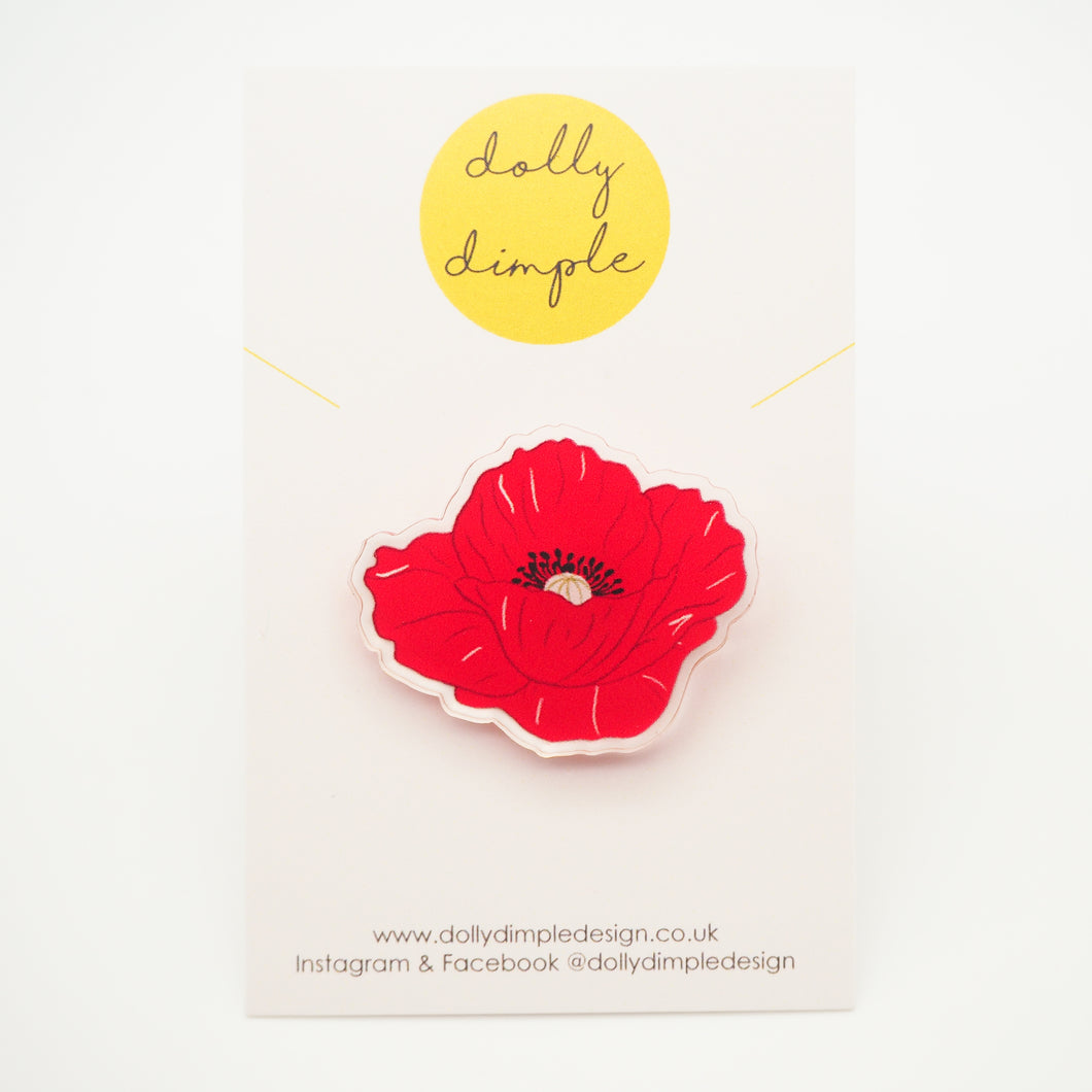 Poppy Acrylic Pin Badge - Donation of £1 per pin is made to Scottish Poppy Appeal