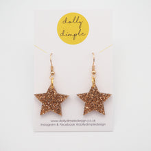 Load image into Gallery viewer, Star Dangle Earrings, Gold Glitter
