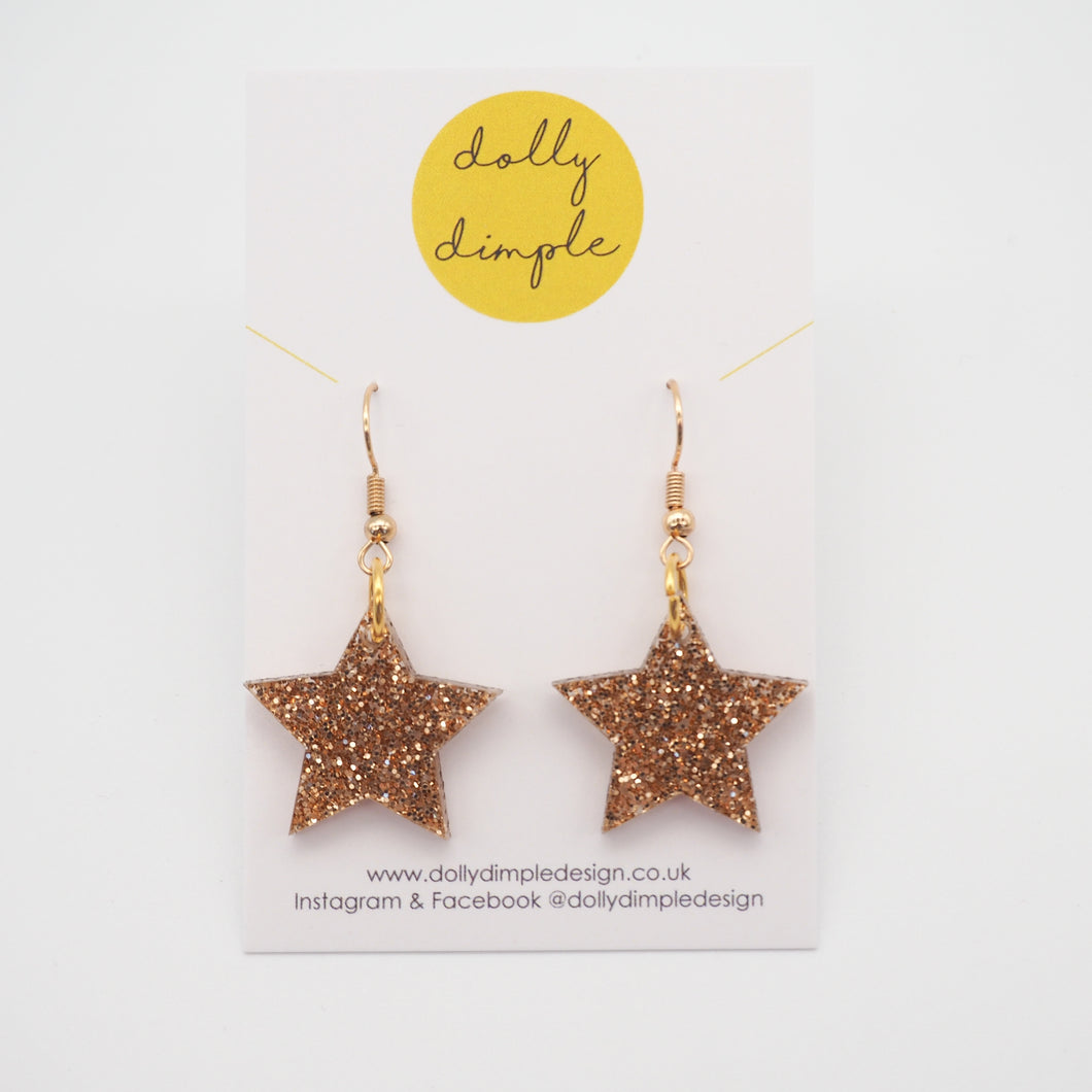 Star Dangle Earrings, Gold Glitter