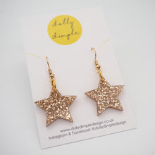 Load image into Gallery viewer, Star Dangle Earrings, Gold Glitter
