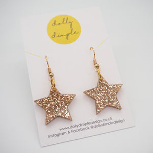 Star Dangle Earrings, Gold Glitter