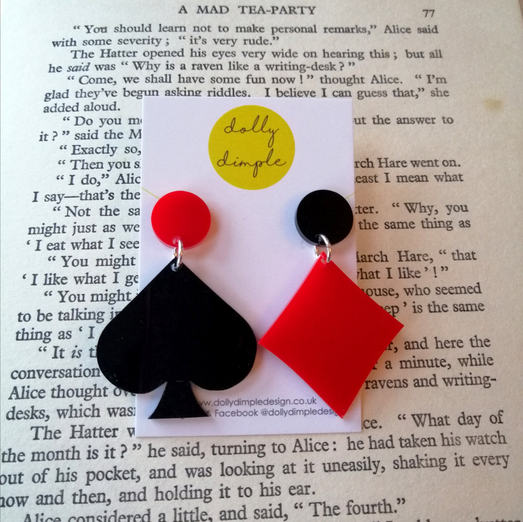 Card Suit Dangle Earrings, Solid Colours