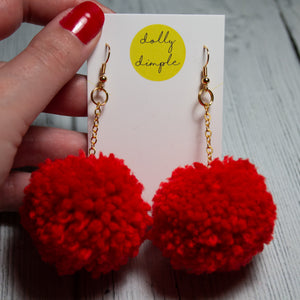 Red Pom-Pom Earrings