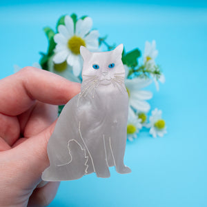 Cat Brooch, White Marble